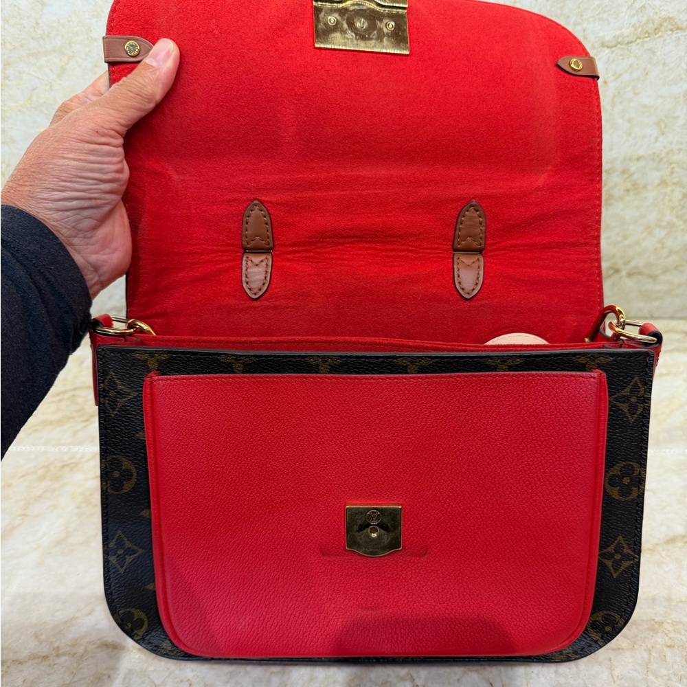 Louis Vuitton Monogram Satchel with Brown Trim and Red Accent - Picture 6 of 8